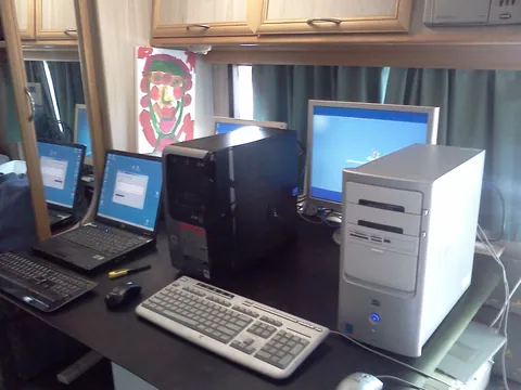 The dining table in David’s caravan kitchen converted into a workbench, 24 November 2012.