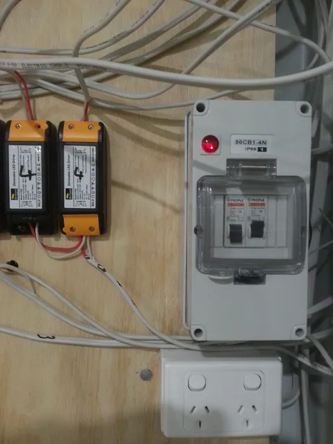 A closer view of the meter and nearby power outlets.
