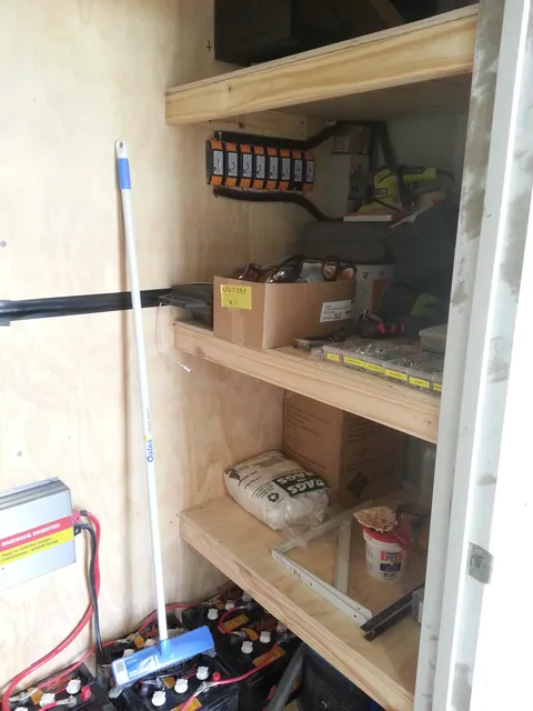 Shelving inside the service area later in May.