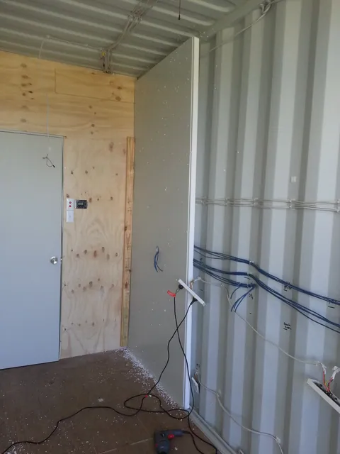 Wall lining starts beside the partition.
