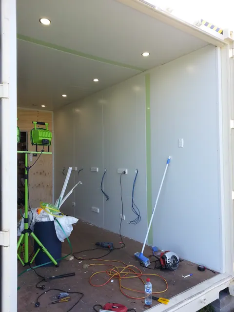 The wall outlets and unfinished interior at the start of June.