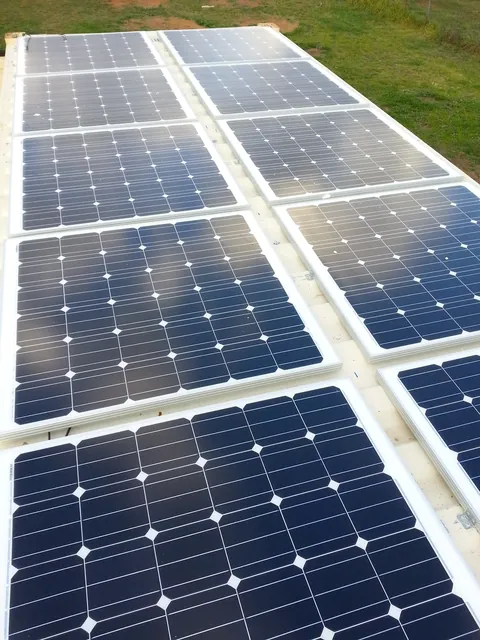 A wider view along the roof-mounted solar array.