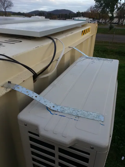 The outdoor unit and its pipework viewed from above.