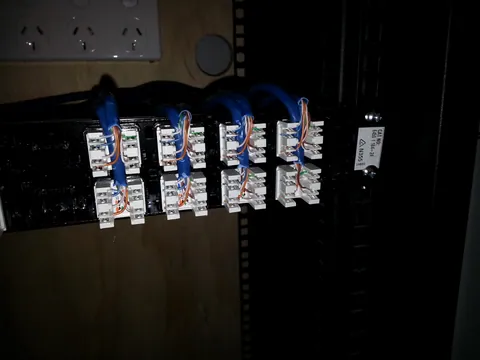 The network termination strip with additional connections fitted.