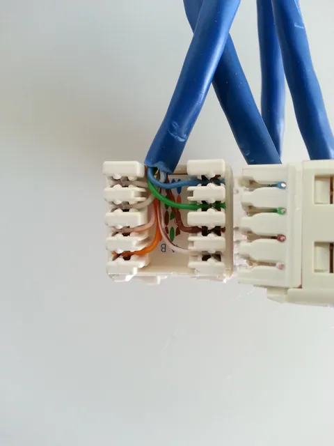 A close-up of one network connection during assembly.