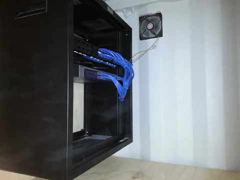 Data cables connected in the wall cabinet.