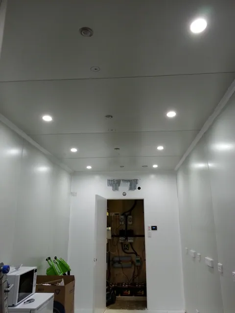 The completed ceiling and lights before the indoor air conditioner is fitted.