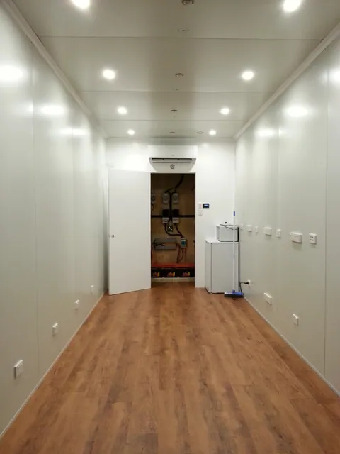 The new floor installed in the lined workshop.