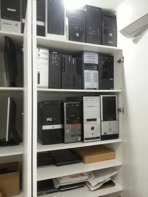 Computers placed on the new storage shelves.