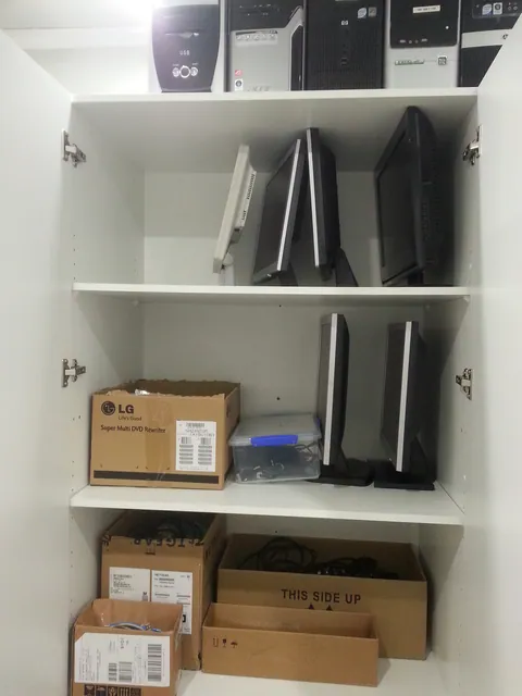 Additional shelving used for parts and equipment.