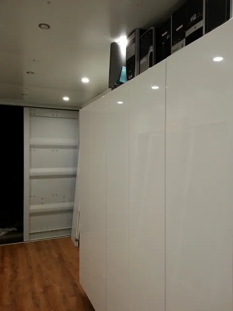 The long bank of finished storage cupboards.