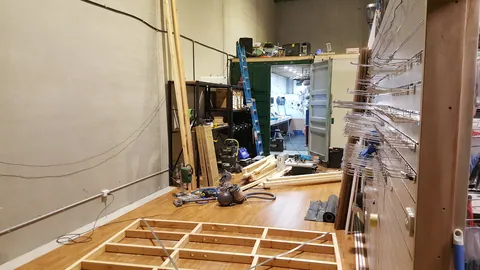 More of the wall frame is put together at floor level.