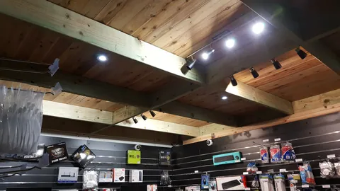 Lights are fitted into the new timber ceiling.