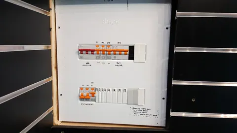 The electrical distribution panel is shown during the finishing work.