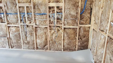 A closer view records the insulation and services before they are covered.