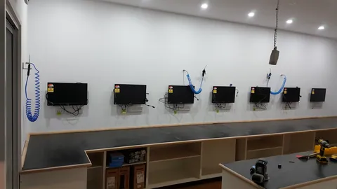 The workstations are nearly ready for use.
