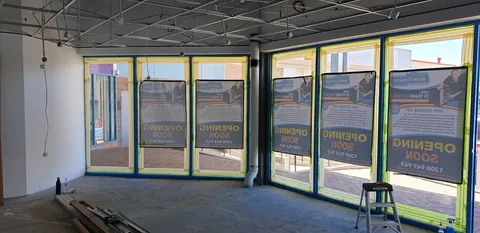 Looking towards the masked front glazing during the next finishing stage.