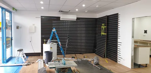 The new display wall and finished floor together.
