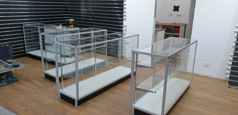 The new display cabinets positioned around the showroom.